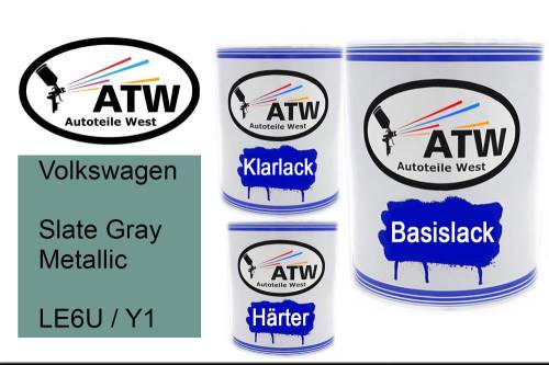 Volkswagen, Slate Gray Metallic, LE6U / Y1: 1L Lackdose + 1L Klarlack + 500ml Härter - Set, von ATW Autoteile West.